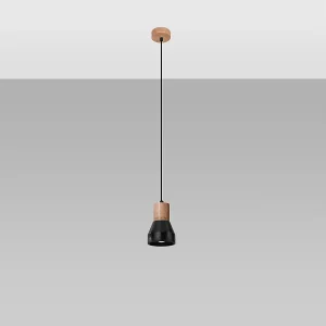 Hanglampen Polaric modern van  – 1 lichtbronnen 4000K – L.10 x H.120 cm – zwart/natuurlijk hout