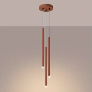Hanglamp Brill modern van – 3 lichtbronnen 3000K – L.19,5 x H.104 cm – rode oker Hanglamp Brill modern van – 3 lichtbronnen 3000K – L.19,5 x H.104 cm – rode oker
