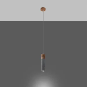 Hanglampen Avier industrieel van  – 1 lichtbronnen 3000K – L.10 x H.120 cm – grijs/natuurlijk hout
