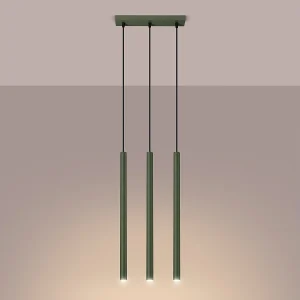 Hanglamp Brill modern van – 3 lichtbronnen 3000K – L.30 x H.94 cm – olijfgroen Hanglamp Brill modern van – 3 lichtbronnen 3000K – L.30 x H.94 cm – olijfgroen
