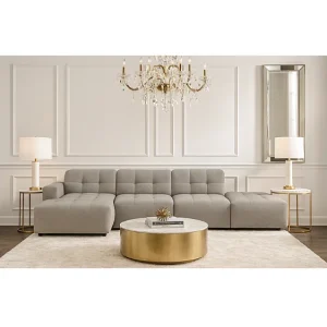Hoekbank links met poef Bergamo B– stof Raven 7 grijs, 341×166×70 cm