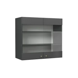 Glazen keukenkast anthrazit-gold landhaus 80×34.1×72 fame-line