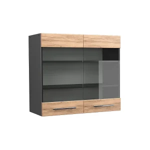 Glazen keukenkast krachtige eik goud 80×34.1×72 fame-line