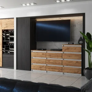 Grote commode met 10 laden Wit + Eiken Wotan 160 cm – TV-meubel, dressoir, kast voor de woonkamer Grote commode met 10 laden Wit + Eiken Wotan 160 cm – TV-meubel, dressoir, kast voor de woonkamer