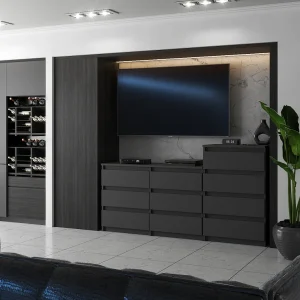 Grote commode met 10 grijze laden 160 cm – TV-meubel, dressoir en kast voor woonkamers
