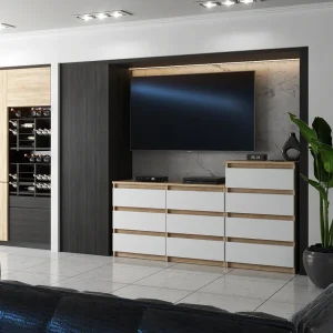 Grote commode met 10 laden Sonoma Eik + Wit 160 cm – TV-meubel, dressoir en kast voor woonkamers