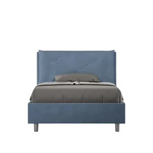 Gestoffeerd bed 120×190 met lattenbodem microvezel blauw Appia Large Gestoffeerd bed 120×190 met lattenbodem microvezel blauw Appia Large