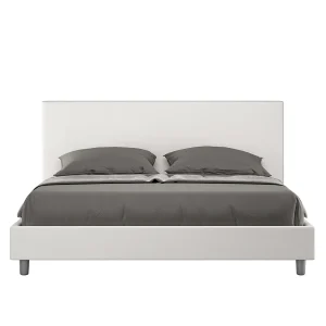 Gestoffeerd Bed 160×190 met lattenbodem kunstleer wit Naspy
