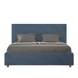 Gestoffeerd Bed 160×190 zonder lattenbodem microvezel blauw Mika Gestoffeerd Bed 160×190 zonder lattenbodem microvezel blauw Mika