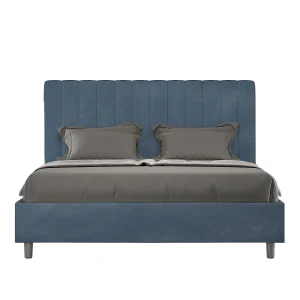 Gestoffeerd Bed 140×200 met lattenbodem microvezel blauw Agueda Gestoffeerd Bed 140×200 met lattenbodem microvezel blauw Agueda