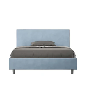 Gestoffeerd Bed 140×210 met lattenbodem microvezel lichtblauw Adele Gestoffeerd Bed 140×210 met lattenbodem microvezel lichtblauw Adele