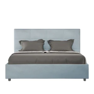 Gestoffeerd Bed 160×190 met lattenbodem microvezel lichtblauw Mika Gestoffeerd Bed 160×190 met lattenbodem microvezel lichtblauw Mika