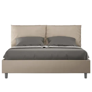 Gestoffeerd Bed 160×200 zonder lattenbodem kunstleer taupe Antea