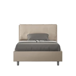 Gestoffeerd bed 120×190 met lattenbodem kunstleer taupe Antea Large Gestoffeerd bed 120×190 met lattenbodem kunstleer taupe Antea Large