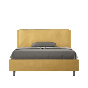 Gestoffeerd bed 140×200 met lattenbodem microvezel oker Antea Large Gestoffeerd bed 140×200 met lattenbodem microvezel oker Antea Large