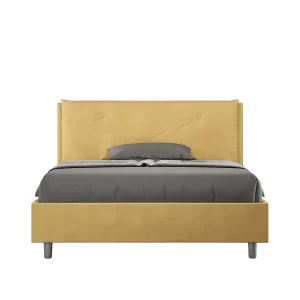 Gestoffeerd bed 140×210 met lattenbodem microvezel oker Appia Large Gestoffeerd bed 140×210 met lattenbodem microvezel oker Appia Large