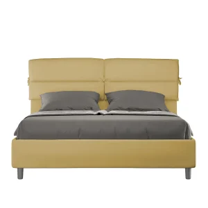 Gestoffeerd Bed 160×200 met lattenbodem microvezel oker Nandy