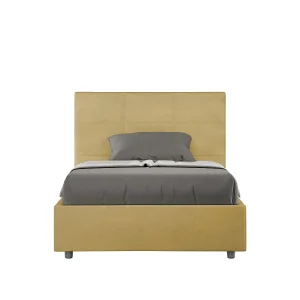 Gestoffeerd Bed 120×190 met lattenbodem microvezel oker Mika Gestoffeerd Bed 120×190 met lattenbodem microvezel oker Mika