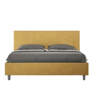 Gestoffeerd Bed 160×190 met lattenbodem microvezel oker Adele
