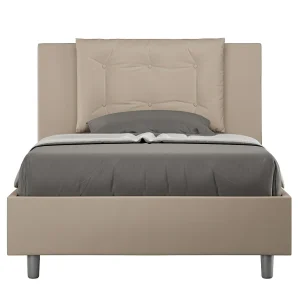 Gestoffeerd bed 120×190 met lattenbodem kunstleer taupe Annalisa Gestoffeerd bed 120×190 met lattenbodem kunstleer taupe Annalisa