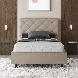 Gestoffeerd bed 120×190 met opbergruimte kunstleer taupe Priya Gestoffeerd bed 120×190 met opbergruimte kunstleer taupe Priya
