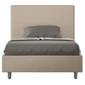 Gestoffeerd bed 140×190 met opbergruimte kunstleer taupe Focus