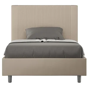 Gestoffeerd bed 140×190 met opbergruimte kunstleer taupe Goya