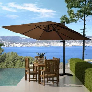 Hangende parasol PALATINO bruin 3x3m met tegels om te verzwaren – Robuust aluminium, 360° rotatie