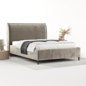 Gestoffeerd bed Shell – 120 x 200 cm – chenillestof – beige