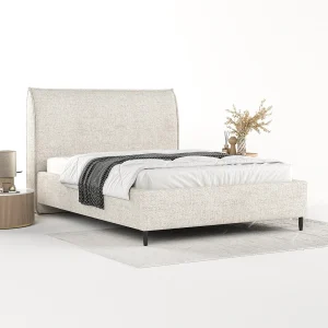 Gestoffeerd bed Shell – 160 x 200 cm – geweven stof – creme Gestoffeerd bed Shell – 160 x 200 cm – geweven stof – creme