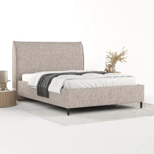 Gestoffeerd bed Shell – 160 x 200 cm – geweven stof – lichtbruin Gestoffeerd bed Shell – 160 x 200 cm – geweven stof – lichtbruin