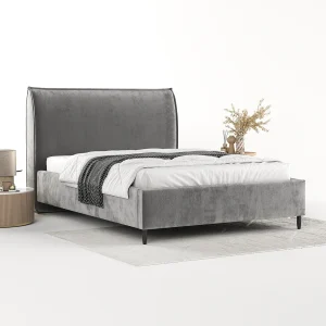 Gestoffeerd bed Shell – 120 x 200 cm – chenillestof – grijs