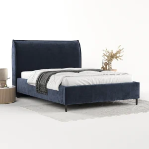 Gestoffeerd bed Shell – 160 x 200 cm – chenillestof – marineblauw Gestoffeerd bed Shell – 160 x 200 cm – chenillestof – marineblauw