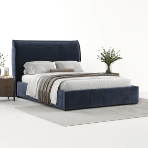 Gestoffeerd bed Splash – 160 x 200 cm – chenillestof – marineblauw Gestoffeerd bed Splash – 160 x 200 cm – chenillestof – marineblauw