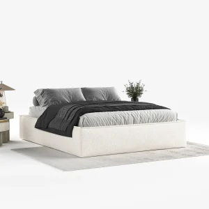 Gestoffeerd bed Alvar – 200 x 200 cm – chenillestof – crème
