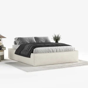 Gestoffeerd bed Alvar – 200 x 200 cm – chenillestof – beige