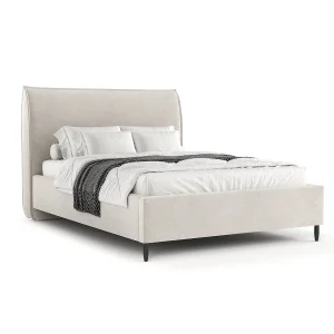 Gestoffeerd bed Shell – 140 x 200 cm – fluweelstof – lichtbeige Gestoffeerd bed Shell – 140 x 200 cm – fluweelstof – lichtbeige