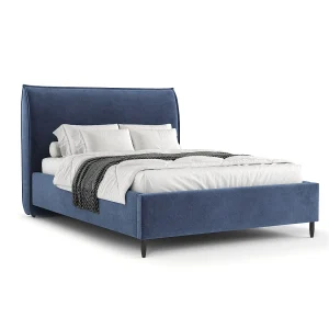 Gestoffeerd bed Shell – 120 x 200 cm – fluweelstof – blauw