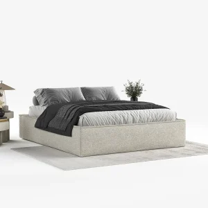 Gestoffeerd bed Alvar – 180 x 200 cm – chenillestof – beige-grijs