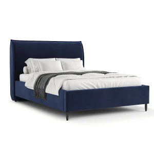 Gestoffeerd bed Shell – 140 x 200 cm – fluweelstof – marineblauw Gestoffeerd bed Shell – 140 x 200 cm – fluweelstof – marineblauw