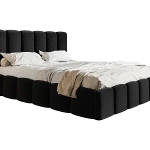 Gestoffeerd bed 160×200 Palermo met lattenbodem – opbergruimte, fluwelen Zwart (Amor Velvet 4322)