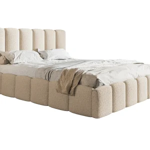 Gestoffeerd bed 160×200 Palermo met lattenbodem – opbergruimte, Bouclé Beige (Anthology 3)