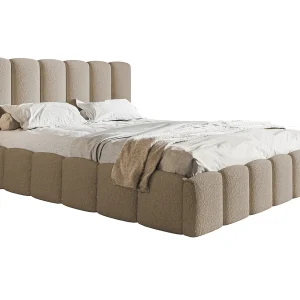 Gestoffeerd bed 160×200 Palermo met lattenbodem – opbergruimte, Bouclé Bruin (Anthology 5)