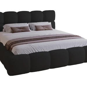 Gestoffeerd bed 160×200 Lucca – bed met opbergruimte, bouclé, lattenbodem – Zwart (Lambi 13)