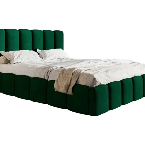 Gestoffeerd bed 160×200 Palermo met lattenbodem – opbergruimte, fluwelen Groen (Kronos 19)