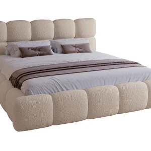 Gestoffeerd bed 160×200 Lucca – bed met opbergruimte, bouclé, lattenbodem – Beige (Lambi 6)