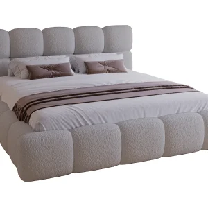 Gestoffeerd bed 160×200 Lucca – bed met opbergruimte, bouclé, lattenbodem – Lichtgrijs (Lambi 11)
