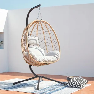 Hangstoel beige van hars en staal LIMA – Eigentijdse stijl