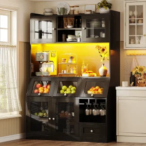 Grote keukenbuffetkast / vitrinekast 120x40x181,7 cm – met USB – met glazen deuren en LED-verlichting – Zwart Grote keukenbuffetkast / vitrinekast 120x40x181,7 cm – met USB – met glazen deuren en LED-verlichting – Zwart