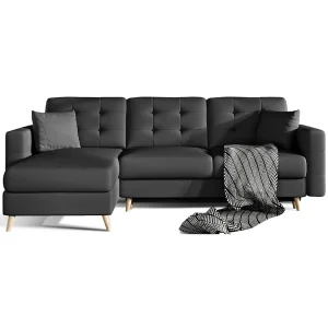 Hoekbank slaapbank HASGARD 3-zits zwart 248×162 cm – opbergruimte en houten poten Hoekbank slaapbank HASGARD 3-zits zwart 248×162 cm – opbergruimte en houten poten